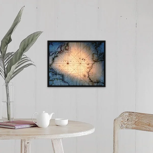 Antique World Map Black Float Frame Canvas Art - 20 x 16
