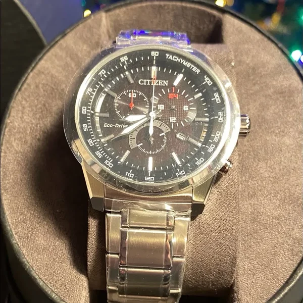 Citizen Men's Black Dial Stainless Steel Eco-Drive Chronograph Watch At2370-55f