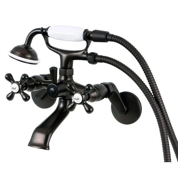 Kingston Brass KS266PB Tub Wall Mount Clawfoot Tub Filler with Hand Shower, Polished Brass