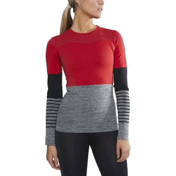 Craft Fuseknit Comfort Blocked RN Undershirt Red Black Grey Women - M