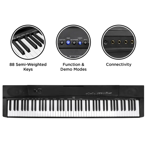 Best Choice Products 88-Key Digital Piano Set with Weighted Keys - Sustain Pedal and Stand, Black