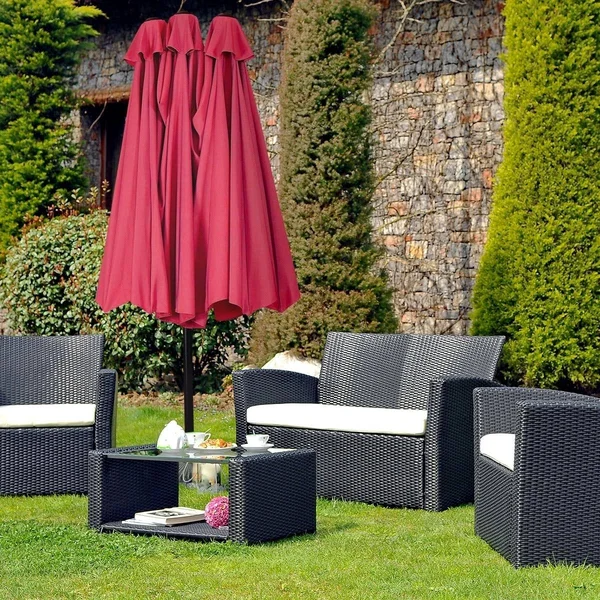 15& Double-Sided Outdoor Offset Patio Umbrella - Base Not Included - Burgundy