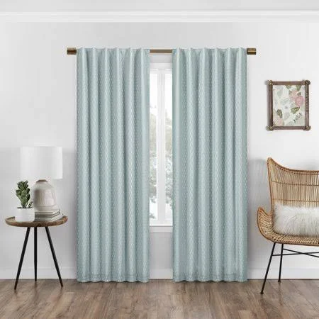 Eclipse Nora Crochet Print Absolute Zero 100% Blackout Rod Pocket Single Window Curtain PANEL, Spa Blue, 50 x 95