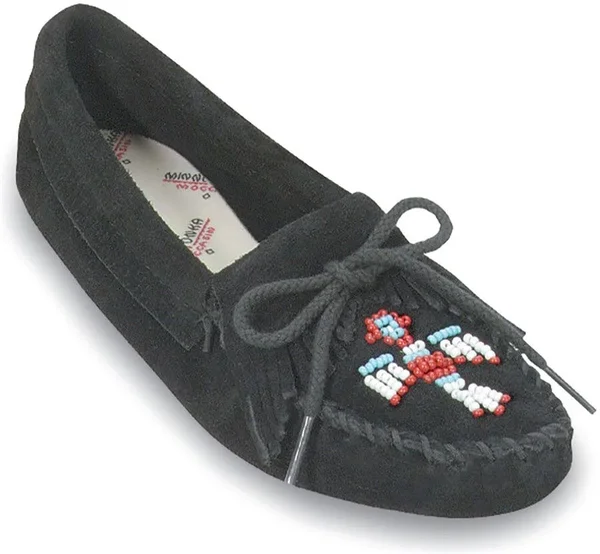 Women's Minnetonka Thunderbird Soft Sole Suede - Size: 6, Black
