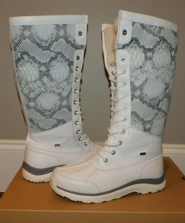 Ugg Adirondack Tall III Snake White Waterproof Women's Boots Size US 10 New
