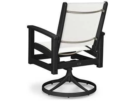 POLYWOOD Coastal Swivel Rocker in Satin Mahogany - Mahogany, Metallic Sling