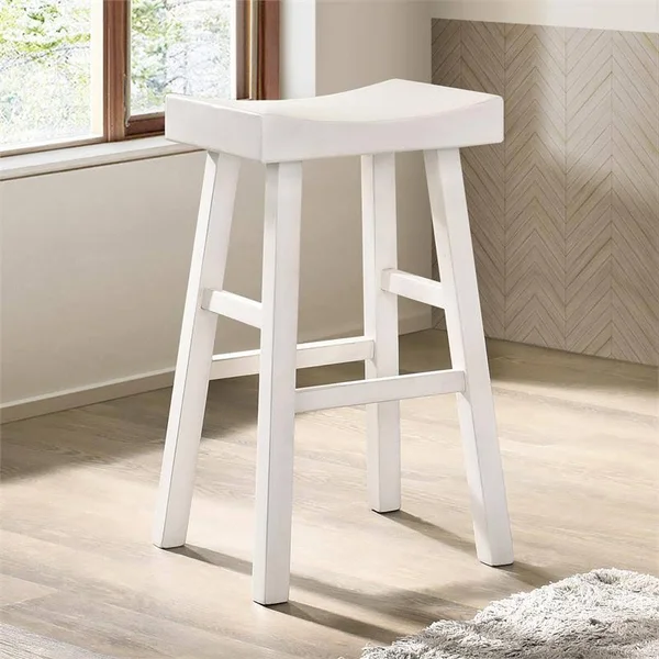 Furniture of America Epping Wood 29-inch Saddle Stool in White (Set of 2)