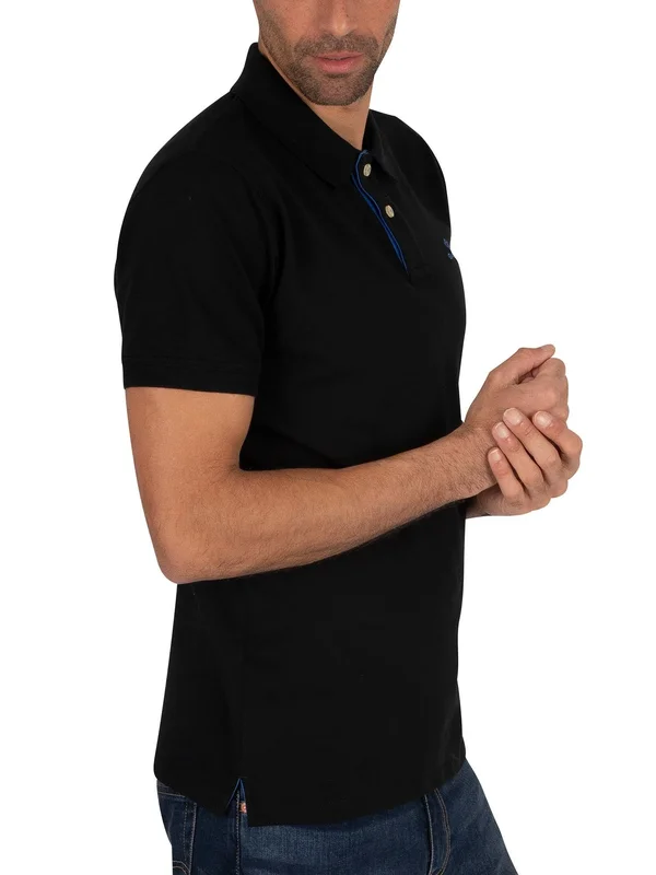 Gant Contrast Collar Pique Rugger Men's Polo Shirt - Black