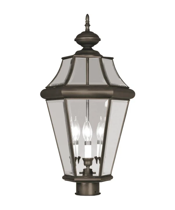 Livex Lighting Georgetown 3 Light Outdoor Post Lantern, Bronze 2364-07