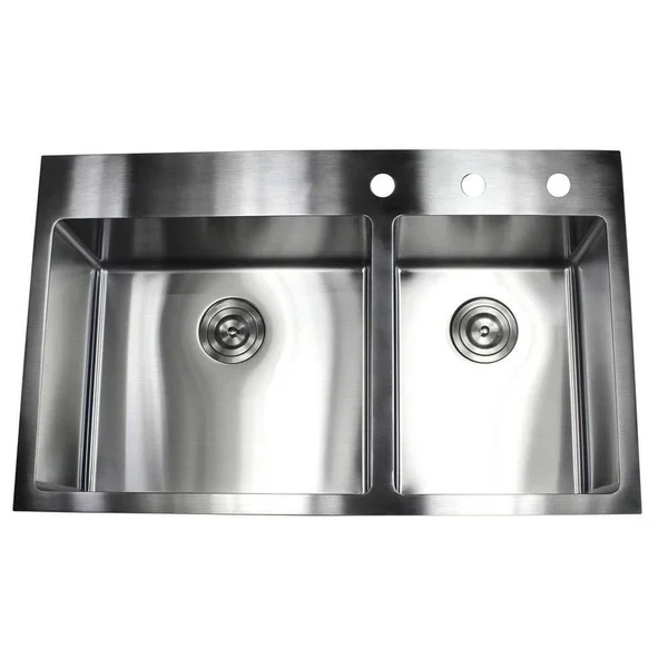 33 inch Drop in Topmount Stainless Steel Kitchen Sink Package 16 Gauge Double 60/40 Bowl Basin w/ 9 Gauge Deck - Complete Sink P - 33" x 22"