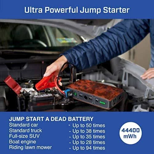 Halo Bolt Wireless 44400 mWh Car Jump Starter and Portable Phone Laptop Charger with AC Outlet, Black Graphite