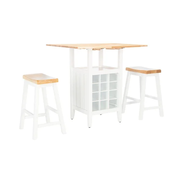 Safavieh Emeric 3 PC Set Drop Leaf Pub Table - Natural - White