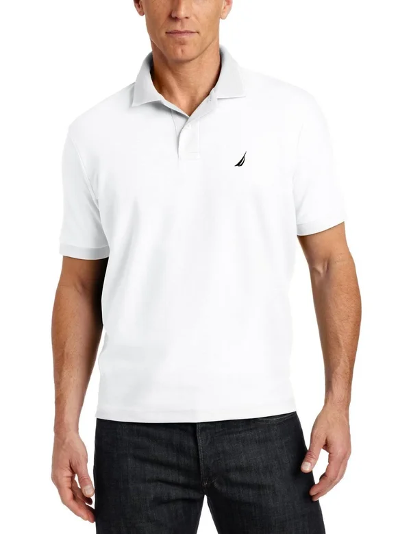 Nautica Men's Standard Short Sleeve Solid Cotton Pique Polo Shirt - White