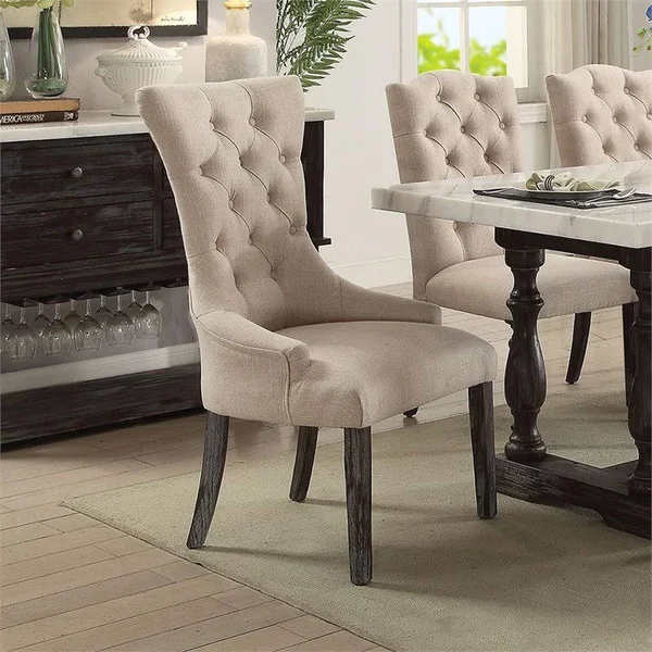Bowery Hill Dining Side Chair in Beige and Weathered Espresso