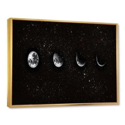 Moon Phases in The Night Sky - Graphic Art on Canvas East Urban Home Format: Gold Floater Frame - Size: 12x22 H x 20x22 W x 1x22