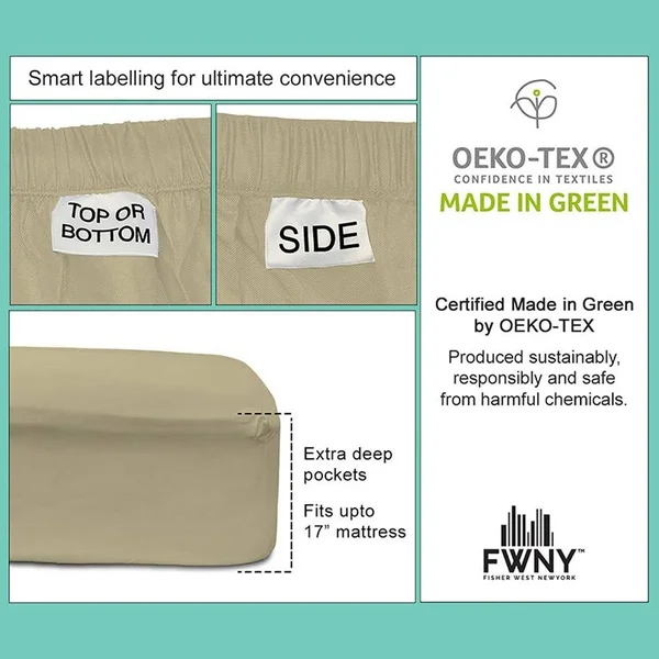 Cooling Planet 810018901790 17 in. Fisher West New York Bed Sheet Set California King - Light Gold 4 Piece