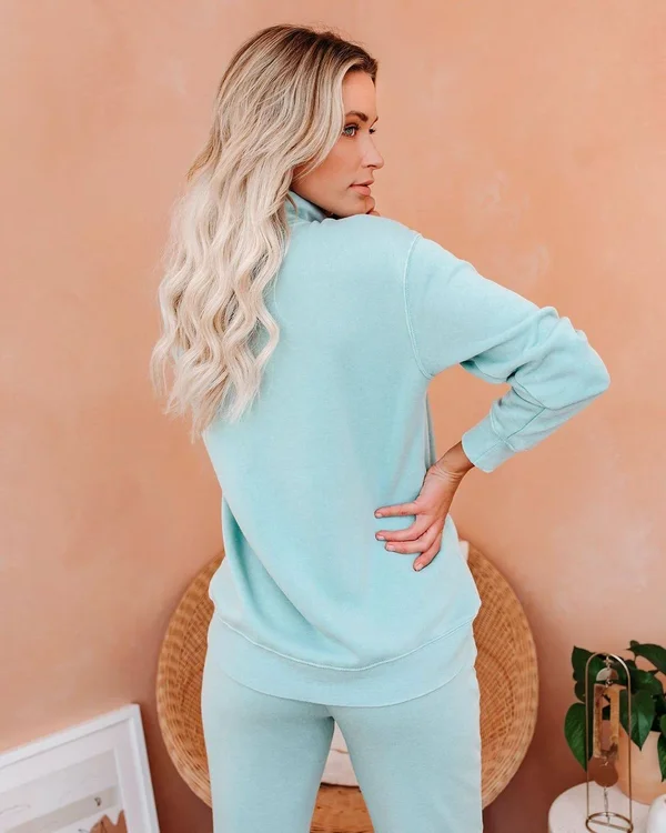 Dreamcatcher Cotton Blend Half Zip Pullover - Malibu Mint Medium