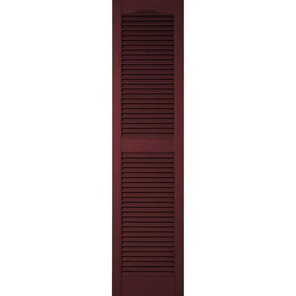 14 1/2 inchw x 61 inchh Lifetime Vinyl, Custom Cathedral Top Center Mullion, Open Louver Shutters, w/Shutter-Loks (Per Pair), Bo