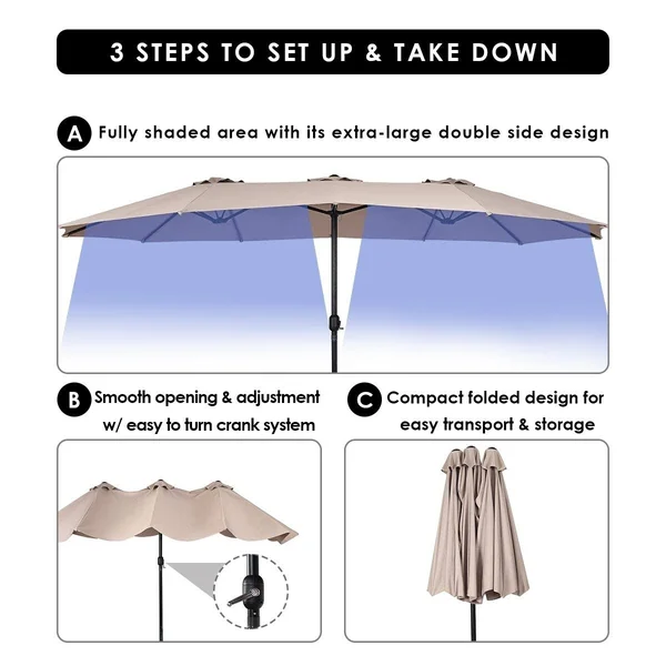 15& Double-Sided Outdoor Offset Patio Umbrella - Base Not Included - Burgundy