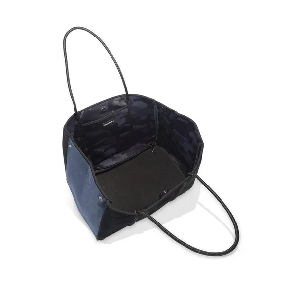 Haute Shore Greyson Plush Tote Purse Black Velvet - Navy Sides Bag
