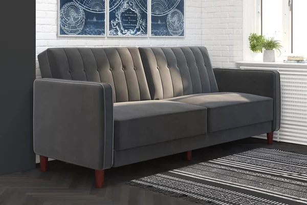 DHP Iris Grey Velvet Tufted Futon, Gray Velvet Finish