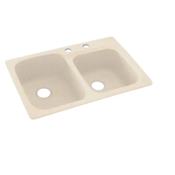 Swan 33-in D x 22-in W x 9-in H Solid Surface Dual Mount Double Bowl Kitchen Sink with 2-Hole - Tahiti Sand