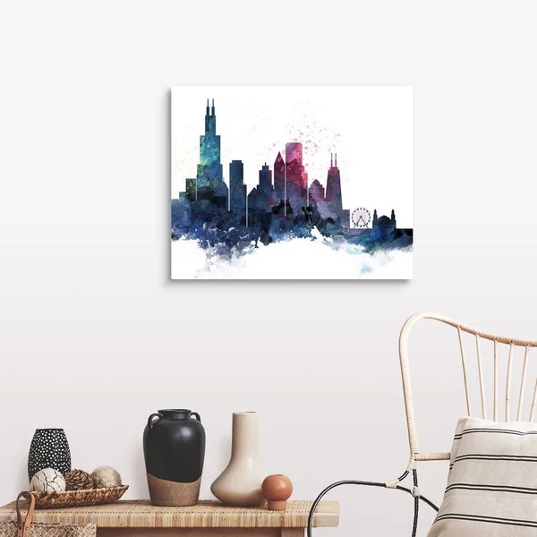 Chicago Watercolor Cityscape II, Canvas Wall Art, 30x24, Great Big Canvas