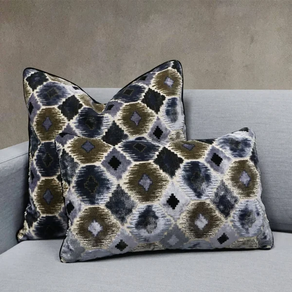 Ikat Cut Velvet Throw Pillow 12x22x20x22 - Accent - Feather