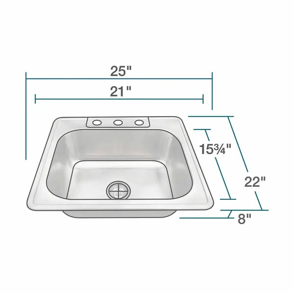 Mr Direct US1038T Single Bowl Topmount Stainless Steel Sink
