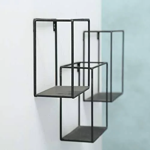 Whole House Worlds Industrial Chic Box Floating Shelves - 3 Wall Mounted Pieces, Black Iron, 7 3/4-6 Inches Square, by WHW