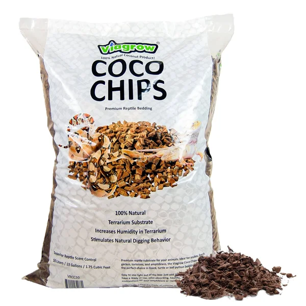 Viagrow VRCC50 VRCC Premium - Reptile Substrate, 50 Liters/ 52 Quarts, 13 Gallons, 1 Pack, Loose Coco Chips