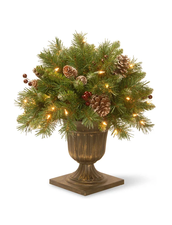 National Tree Company 18in Frosted Berry Porch Bush with Clear Lights
