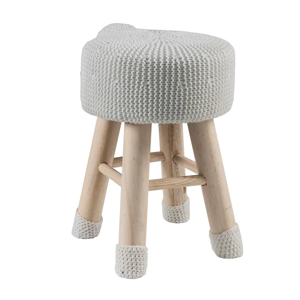 Taylor & Olive Modern Woven White Sheep Ottoman Stool with Wooden Legs