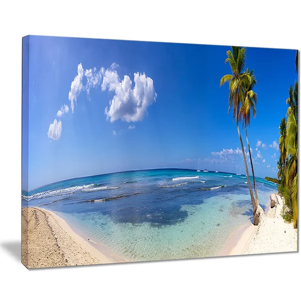 Designart 'Paradise Beach Panorama' Landscape Photo Canvas Print - Blue/White/Green - 40 in. Wide x 20 in. High