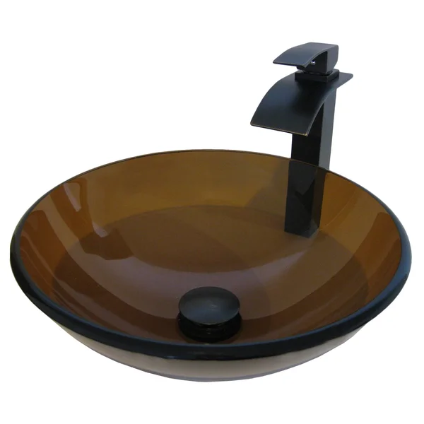 Novatto Ty Glass Vessel Bathroom Sink Set, Oil Rubbed Bronze