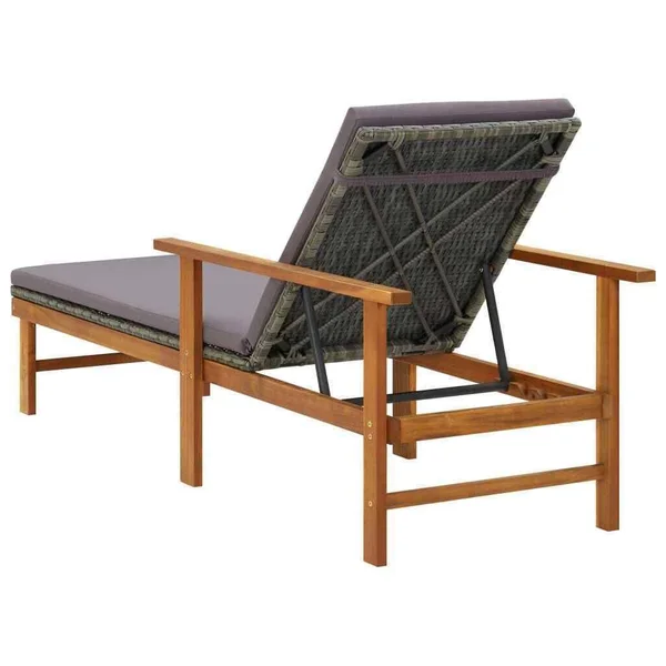 vidaXL Sun Lounger with Cushion Poly Rattan and Solid Acacia Wood Gray