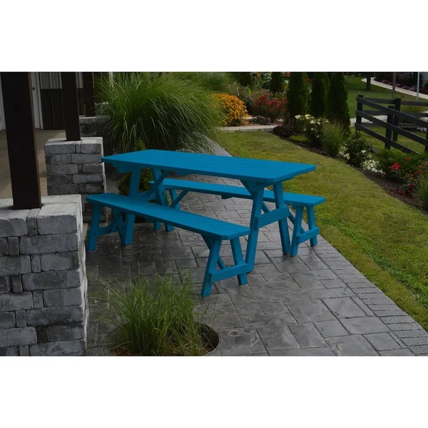 Pine 4' Traditional Picnic Table with 2 Benches - Caribbean Blue