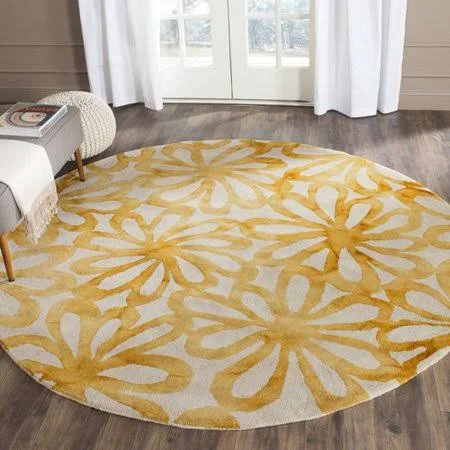 Bungalow Rose Hand-Tufted Wool Beige/Gold Area Rug, Size: Round 5&