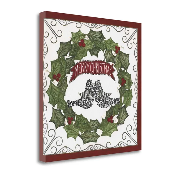Tangletown Fine Art Merry Christmas Wreath by Cindy Shamp - Giclee Print on Wrap Canvas, 30x30x22