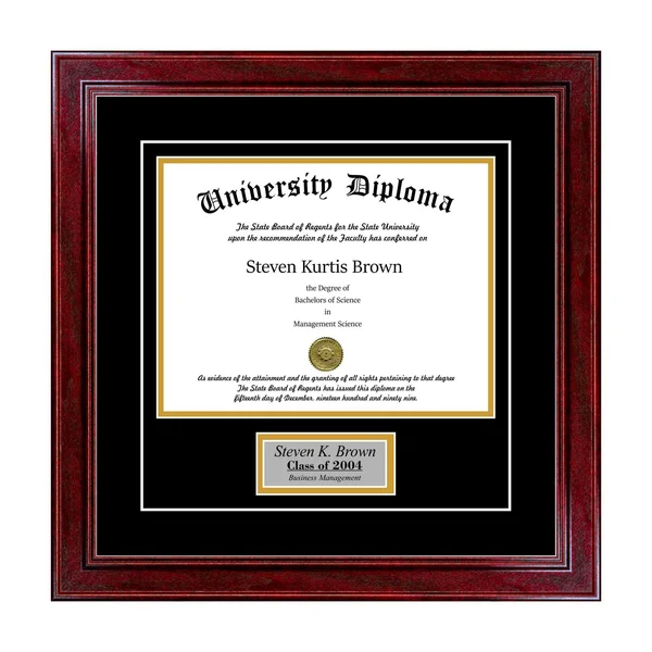 Personalized Single Diploma Frame with Double Matting for 14 inch x 11 inch Tall Diploma with Cherry 1.5 inch Frame, Size 11 x 1