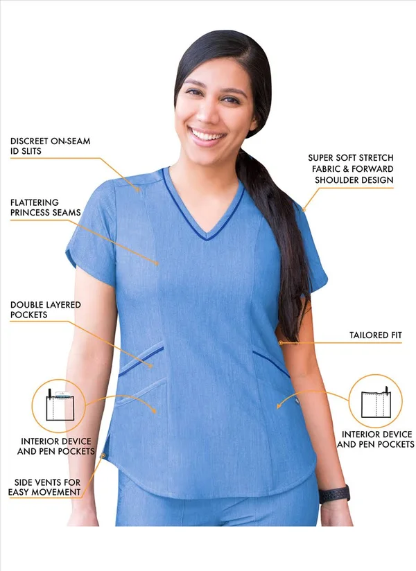 Adar Pro Heather Modern Athletic Scrub Set for Women - Modern V-Neck Scrub Top & Yoga Jogger Scrub Pants - P9500H - Heather