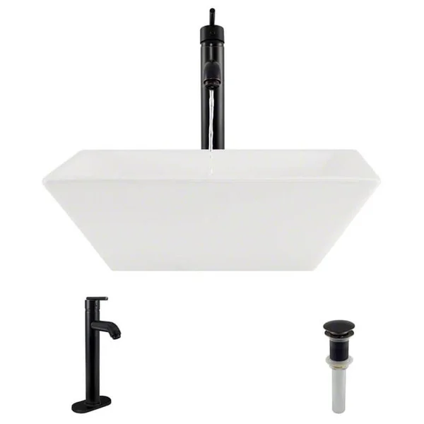 Rene R2-5010-B-R9-7001 Biscuit Porcelain Vessel Sink with Vessel Faucet and Vessel Pop-Up Drain - Antique Bronze