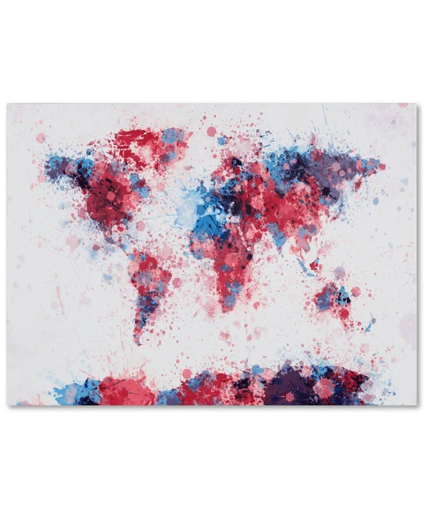 Trademark Art 'Paint Splashes World Map' Canvas Art by Michael Tompsett - 16x24