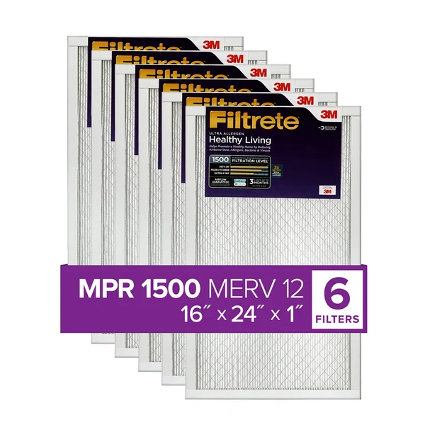 Filtrete 16x24x1, AC Furnace Air Filter, MPR 1500, Healthy Living Ultra Allergen, 6-Pack