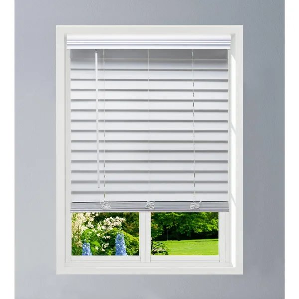 Linen Avenue Custom Cordless Faux Wood Blind White, 33 W x 60 H Flush Inside Mount