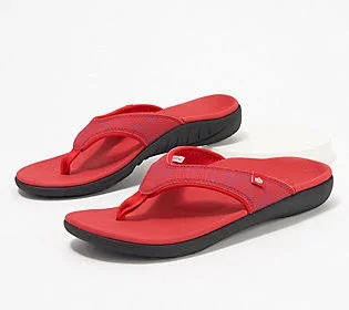 Spenco Orthotic Thong Sandals - Yumi Wave - Size 7 Wide, Red