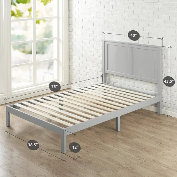 Zinus Wood Country Style Platform Bed with Headboard, No Box Spring Needed, Wood Slat Support, Twin