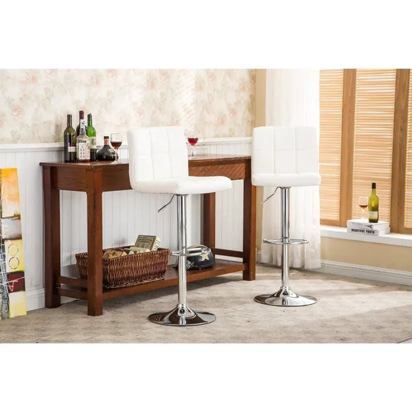 Porch & Den Galena Chrome and Faux Leather Height-Adjustable Barstools (Set of 2) Red