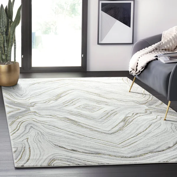 Abani Luna LUN160A Contemporary Granite and Gold Area Rug - 53x76