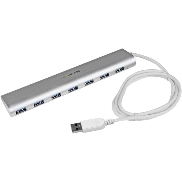 StarTech.com Compact USB 3.0 with Built-in Cable Aluminum USB Silver USB3 with 20W Power Adapter Peripheral Sharing Switch - 7 S